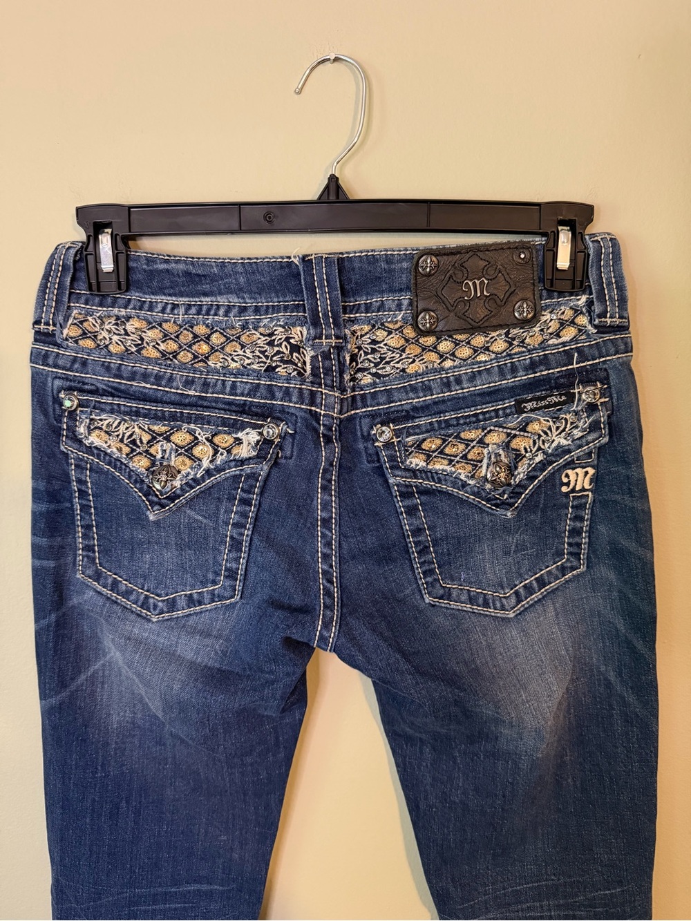 Gorgeous Y2K Miss Me Boot Jeans With Bling Embellished Pockets 32” Inseam